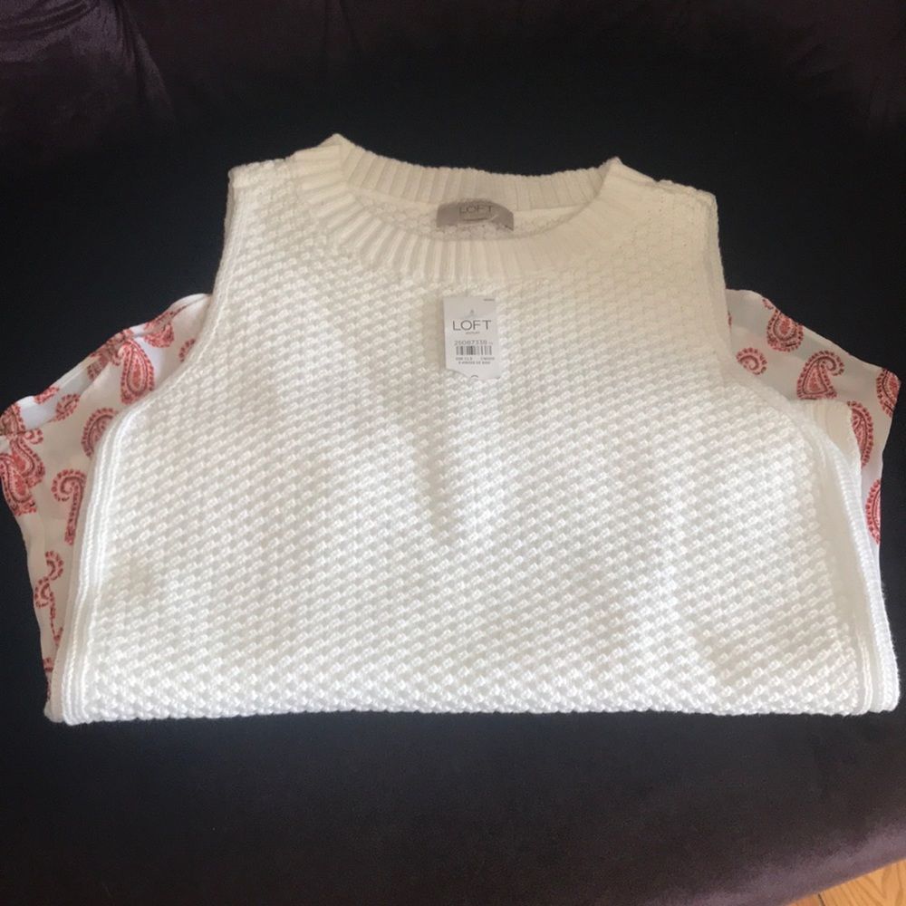 Loft outlet sleeveless white paisley sweater